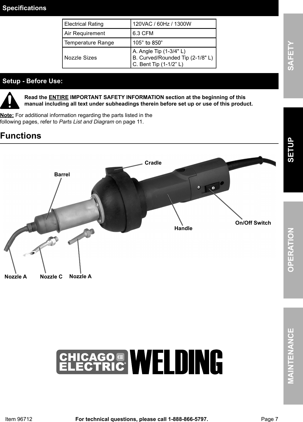 Page 7 of 12 - Harbor-Freight Harbor-Freight-1300-Watt-Plastic-Welding-Kit-With-Air-Motor-And-Temperature-Adjustment-Product-Manual-  Harbor-freight-1300-watt-plastic-welding-kit-with-air-motor-and-temperature-adjustment-product-manual