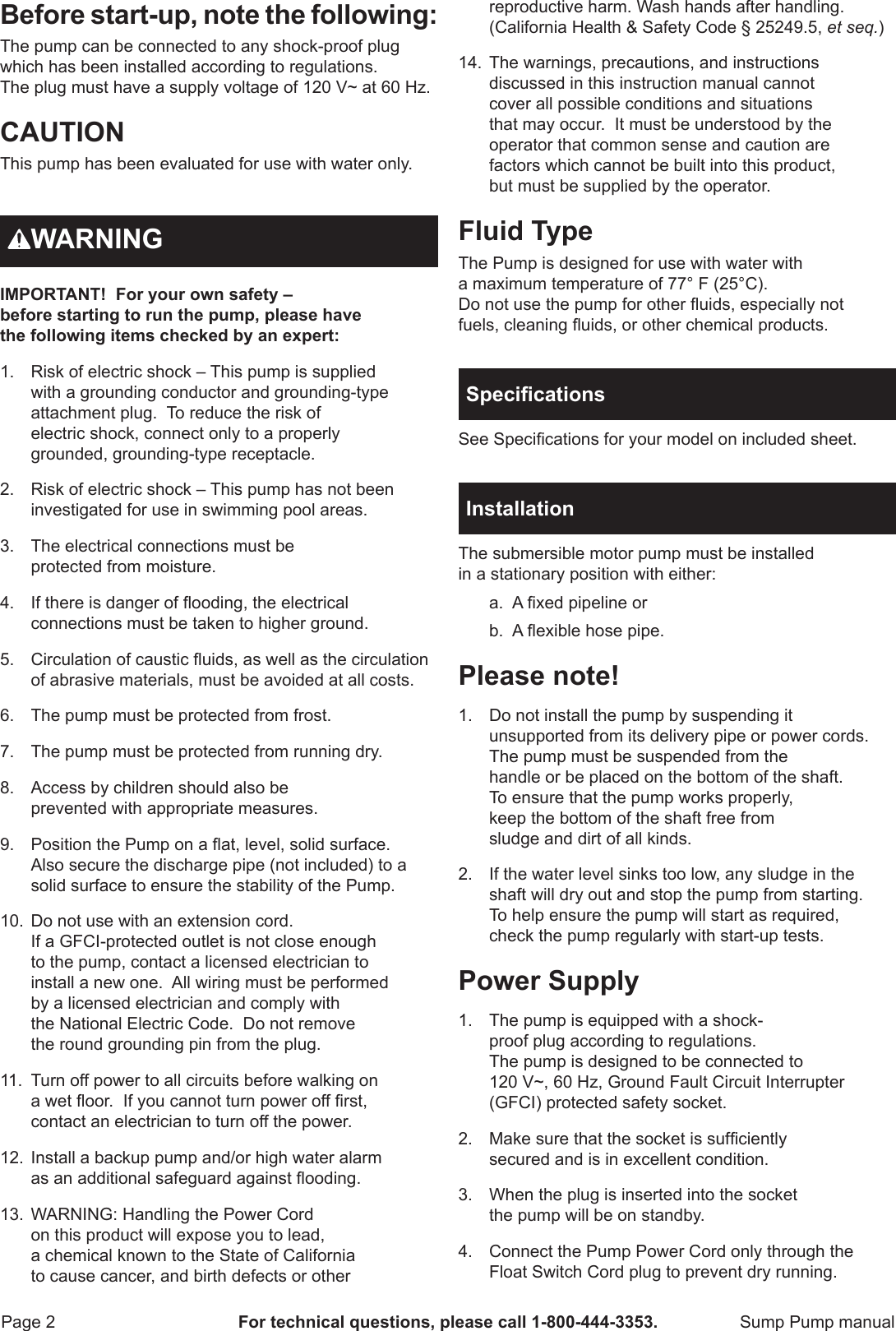 Page 4 of 9 - Harbor-Freight Harbor-Freight-1-3-Hp-Submersible-Sump-Pump-With-Vertical-Float-3000-Gph-Product-Manual-  Harbor-freight-1-3-hp-submersible-sump-pump-with-vertical-float-3000-gph-product-manual