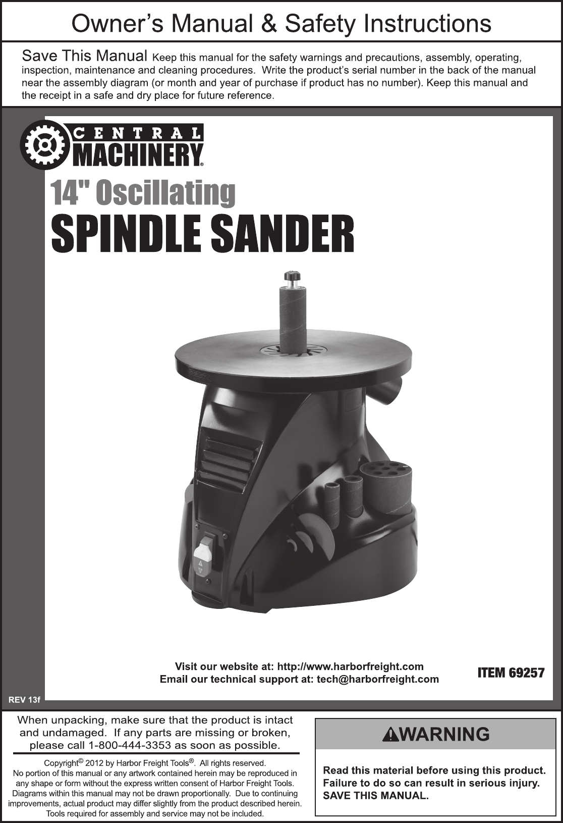 Page 1 of 12 - Harbor-Freight Harbor-Freight-14-In-Oscillating-Spindle-Sander-Product-Manual-  Harbor-freight-14-in-oscillating-spindle-sander-product-manual