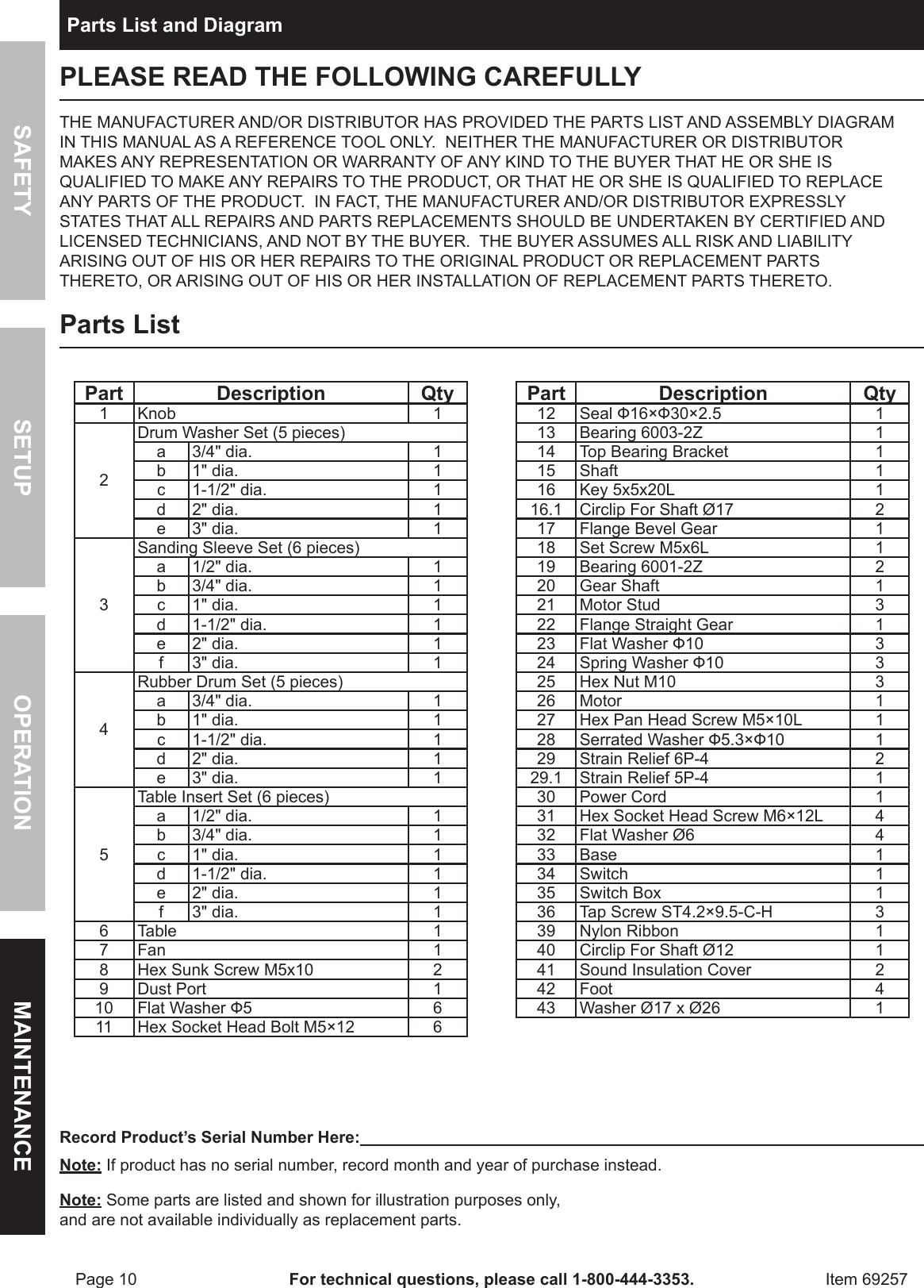 Page 10 of 12 - Harbor-Freight Harbor-Freight-14-In-Oscillating-Spindle-Sander-Product-Manual-  Harbor-freight-14-in-oscillating-spindle-sander-product-manual