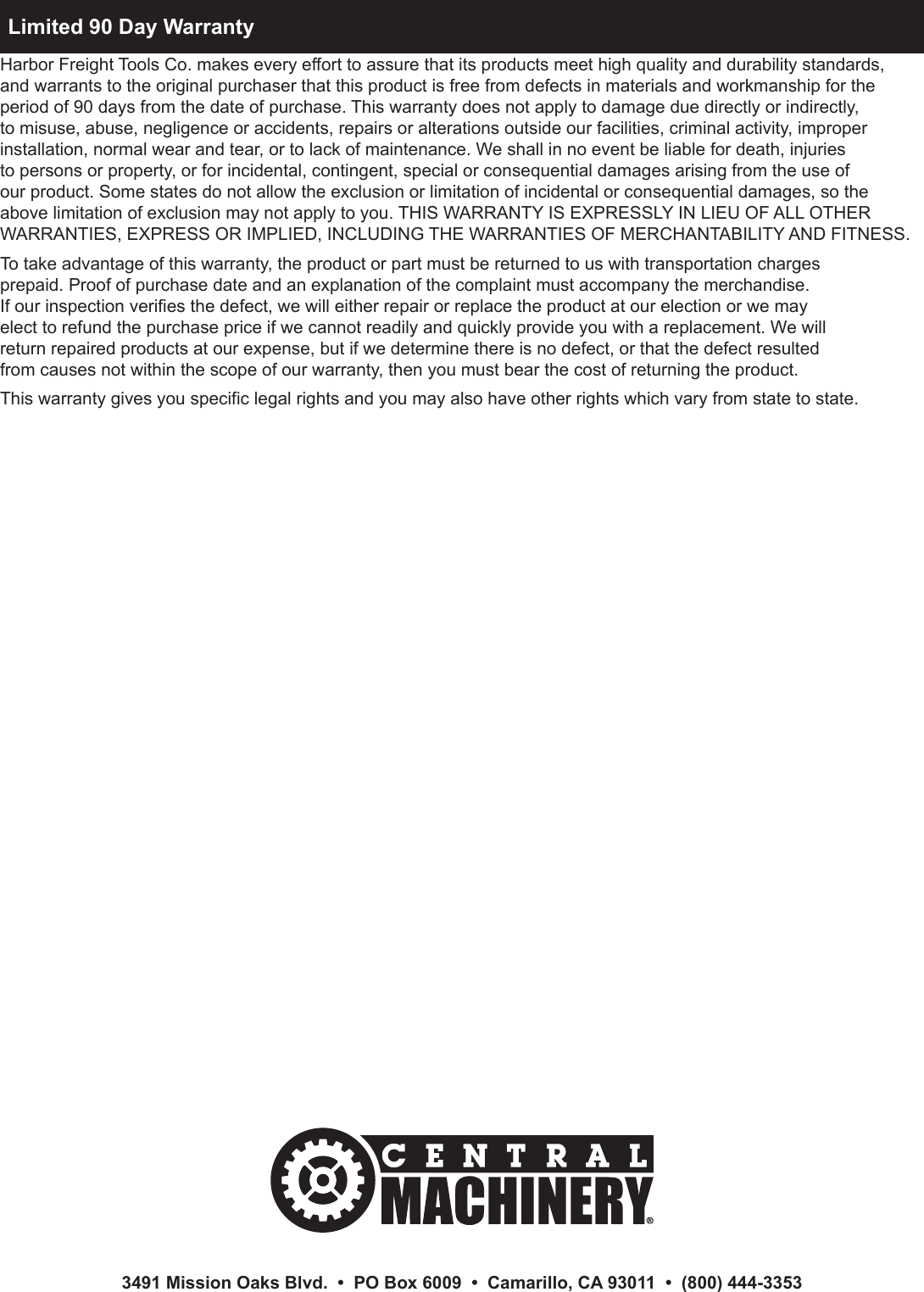 Page 12 of 12 - Harbor-Freight Harbor-Freight-14-In-Oscillating-Spindle-Sander-Product-Manual-  Harbor-freight-14-in-oscillating-spindle-sander-product-manual