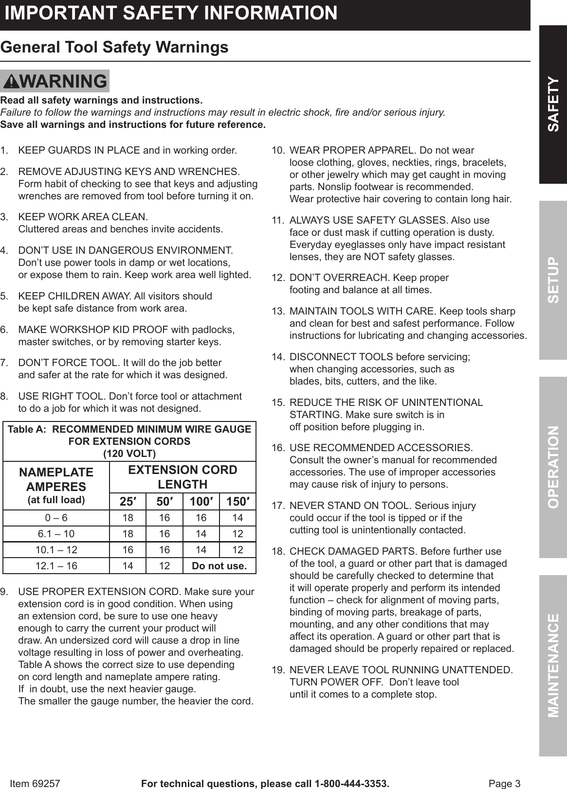 Page 3 of 12 - Harbor-Freight Harbor-Freight-14-In-Oscillating-Spindle-Sander-Product-Manual-  Harbor-freight-14-in-oscillating-spindle-sander-product-manual