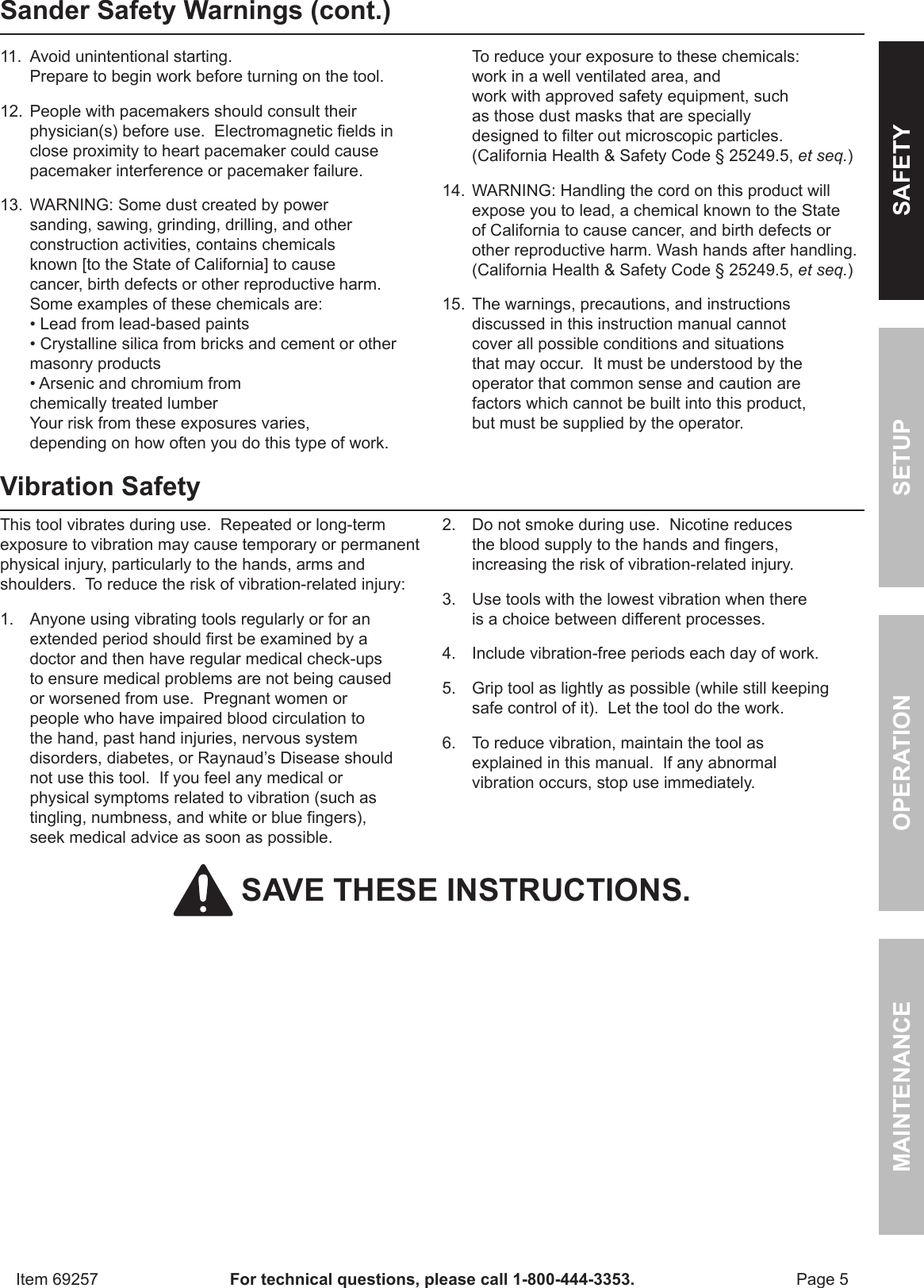 Page 5 of 12 - Harbor-Freight Harbor-Freight-14-In-Oscillating-Spindle-Sander-Product-Manual-  Harbor-freight-14-in-oscillating-spindle-sander-product-manual