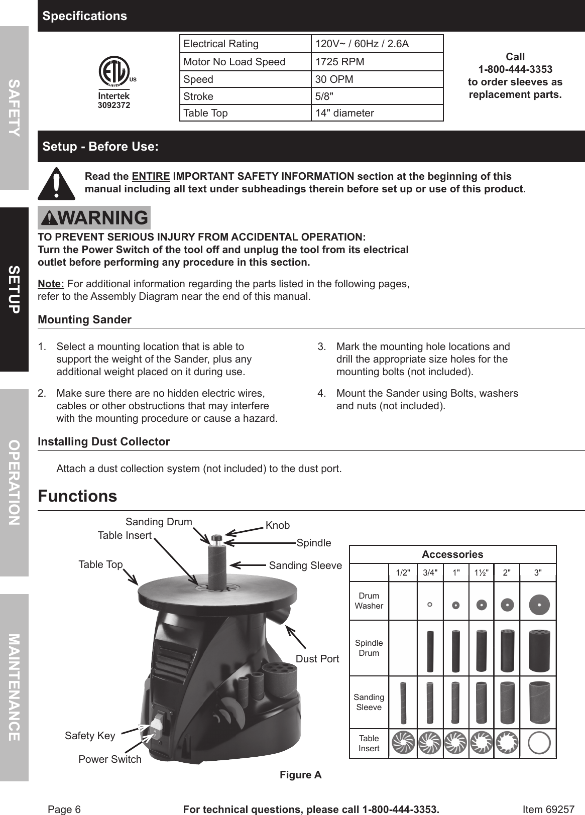 Page 6 of 12 - Harbor-Freight Harbor-Freight-14-In-Oscillating-Spindle-Sander-Product-Manual-  Harbor-freight-14-in-oscillating-spindle-sander-product-manual