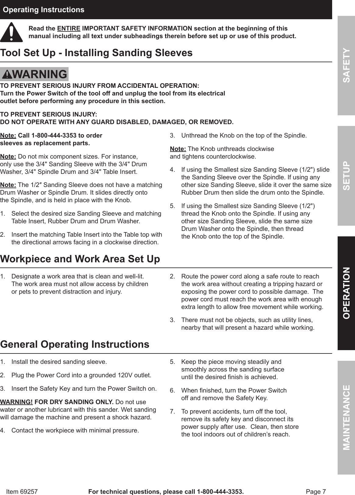 Page 7 of 12 - Harbor-Freight Harbor-Freight-14-In-Oscillating-Spindle-Sander-Product-Manual-  Harbor-freight-14-in-oscillating-spindle-sander-product-manual