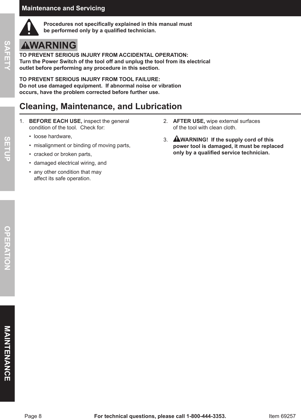 Page 8 of 12 - Harbor-Freight Harbor-Freight-14-In-Oscillating-Spindle-Sander-Product-Manual-  Harbor-freight-14-in-oscillating-spindle-sander-product-manual