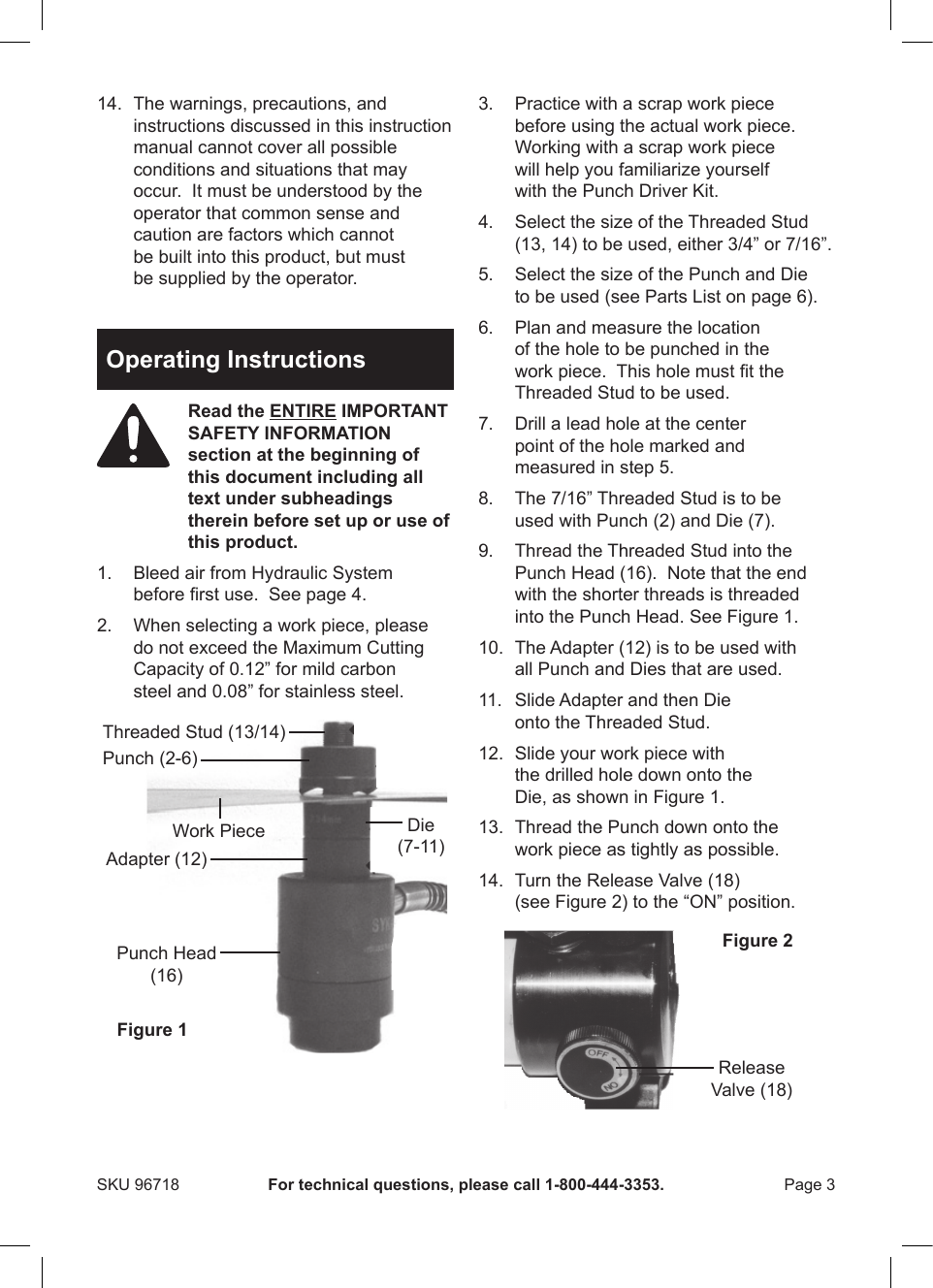 Page 3 of 8 - Harbor-Freight Harbor-Freight-14-Piece-Hydraulic-Punch-Driver-Kit-Product-Manual-  Harbor-freight-14-piece-hydraulic-punch-driver-kit-product-manual