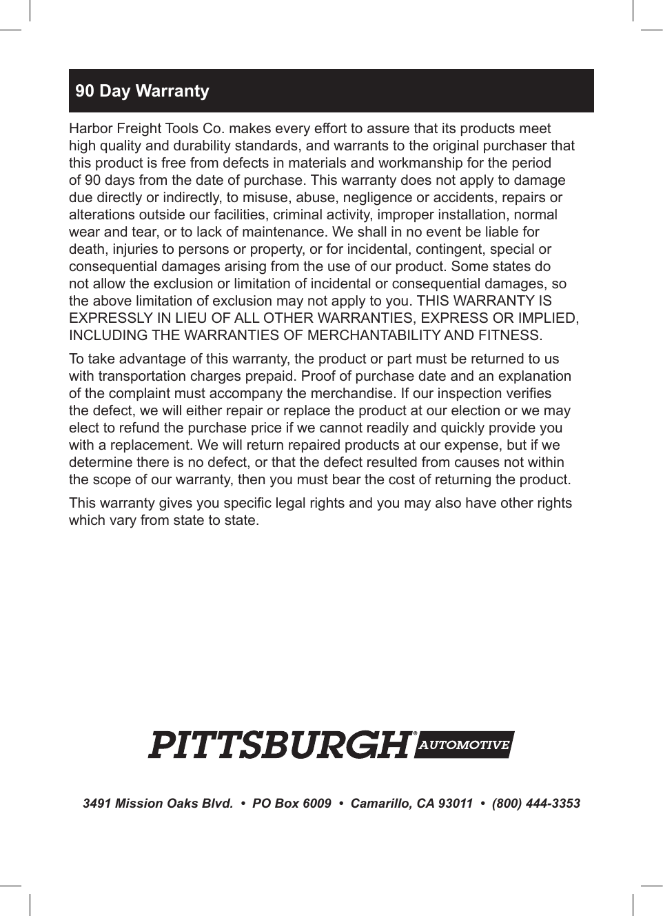 Page 8 of 8 - Harbor-Freight Harbor-Freight-14-Piece-Hydraulic-Punch-Driver-Kit-Product-Manual-  Harbor-freight-14-piece-hydraulic-punch-driver-kit-product-manual