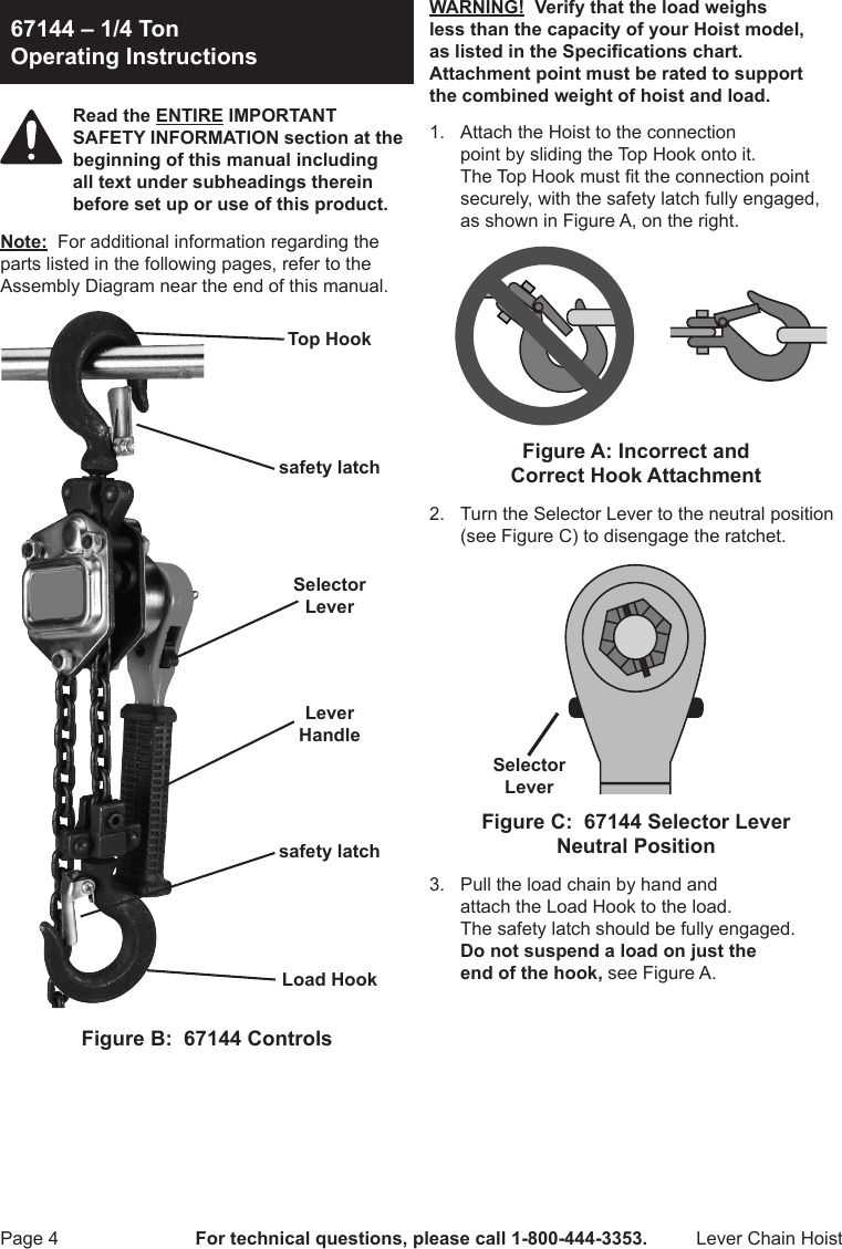 Page 4 of 12 - Harbor-Freight Harbor-Freight-1-4-Ton-Lever-Manual-Chain-Hoist-Product-Manual-  Harbor-freight-1-4-ton-lever-manual-chain-hoist-product-manual