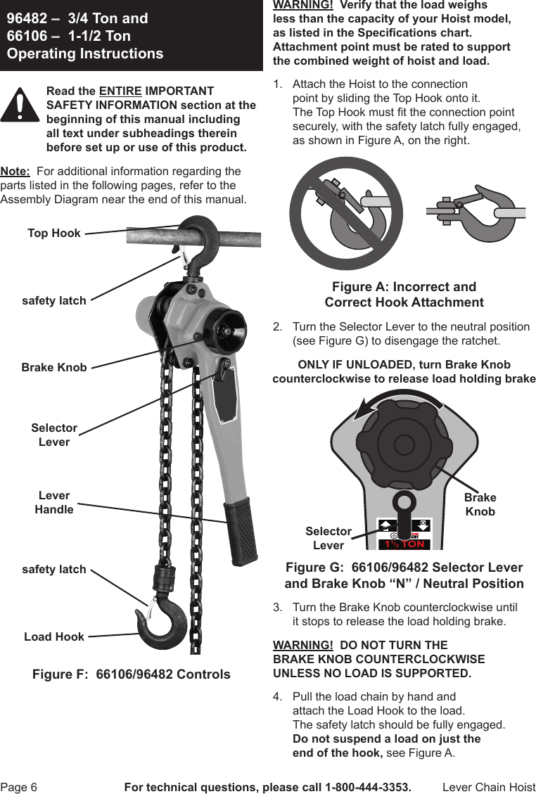 Page 6 of 12 - Harbor-Freight Harbor-Freight-1-4-Ton-Lever-Manual-Chain-Hoist-Product-Manual-  Harbor-freight-1-4-ton-lever-manual-chain-hoist-product-manual