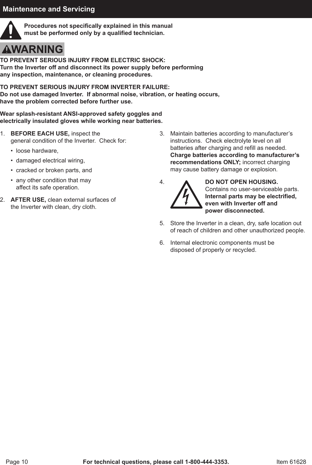 Page 10 of 12 - Harbor-Freight Harbor-Freight-1500-Watt-Continuous-3000-Watt-Peak-Power-Inverter-Product-Manual-  Harbor-freight-1500-watt-continuous-3000-watt-peak-power-inverter-product-manual