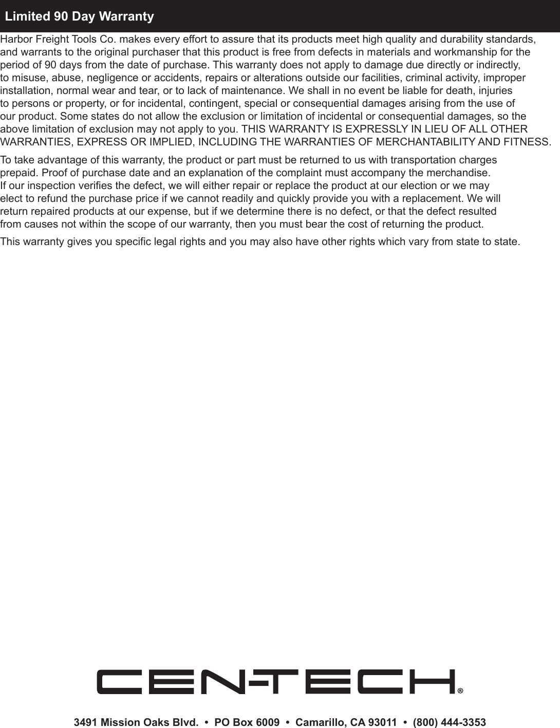Page 12 of 12 - Harbor-Freight Harbor-Freight-1500-Watt-Continuous-3000-Watt-Peak-Power-Inverter-Product-Manual-  Harbor-freight-1500-watt-continuous-3000-watt-peak-power-inverter-product-manual