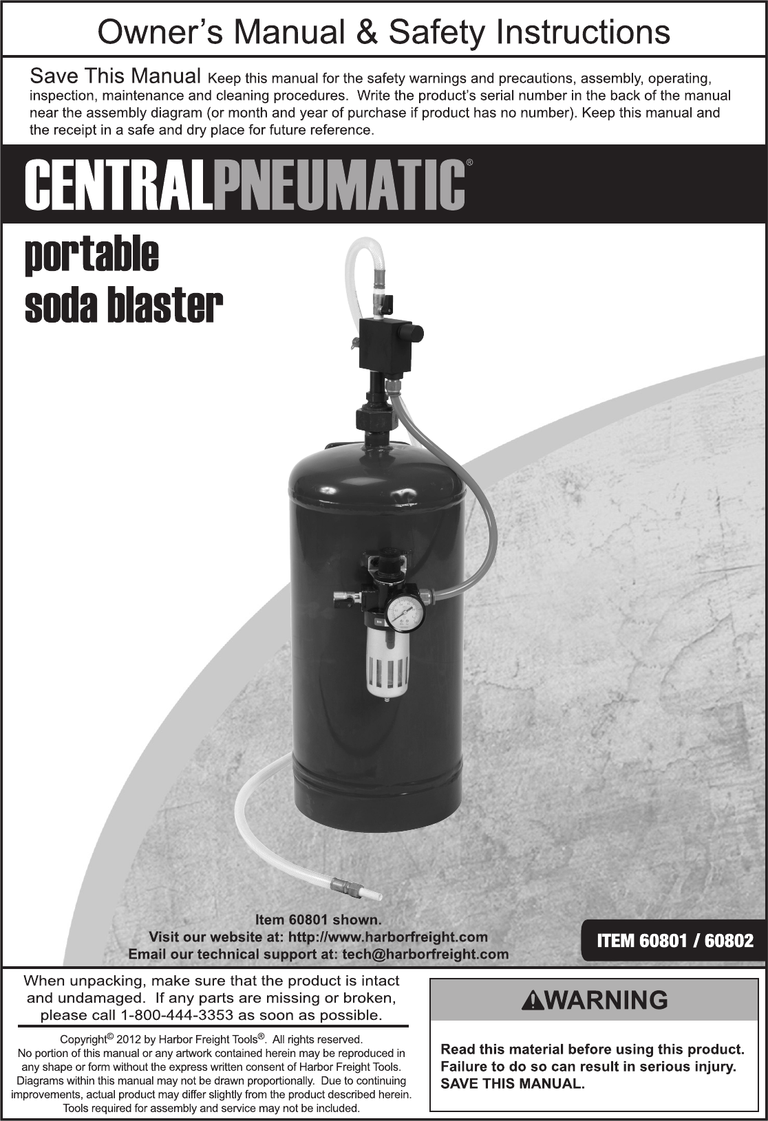 Page 1 of 12 - Harbor-Freight Harbor-Freight-15-Lb-Portable-Soda-Blaster-Product-Manual-  Harbor-freight-15-lb-portable-soda-blaster-product-manual