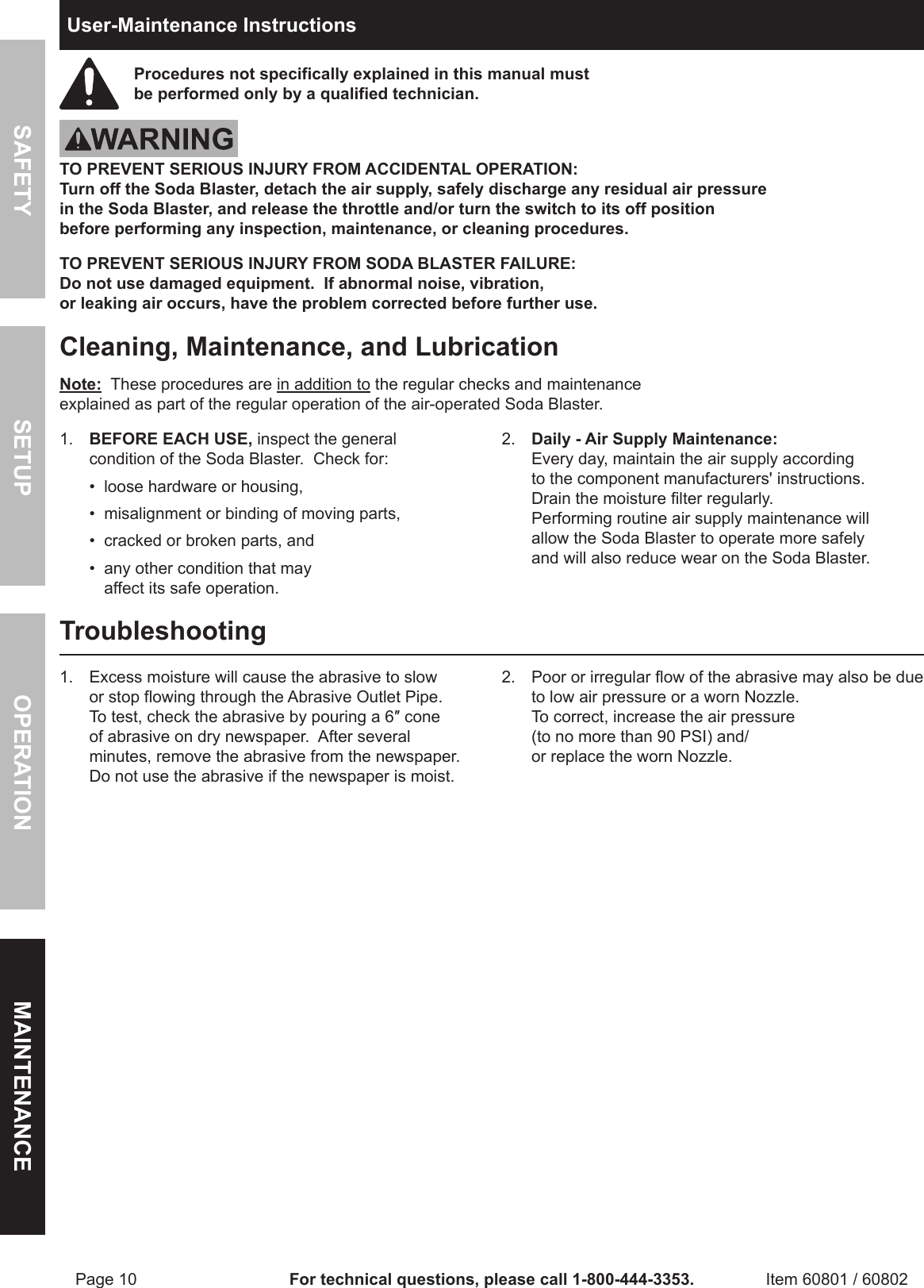 Page 10 of 12 - Harbor-Freight Harbor-Freight-15-Lb-Portable-Soda-Blaster-Product-Manual-  Harbor-freight-15-lb-portable-soda-blaster-product-manual