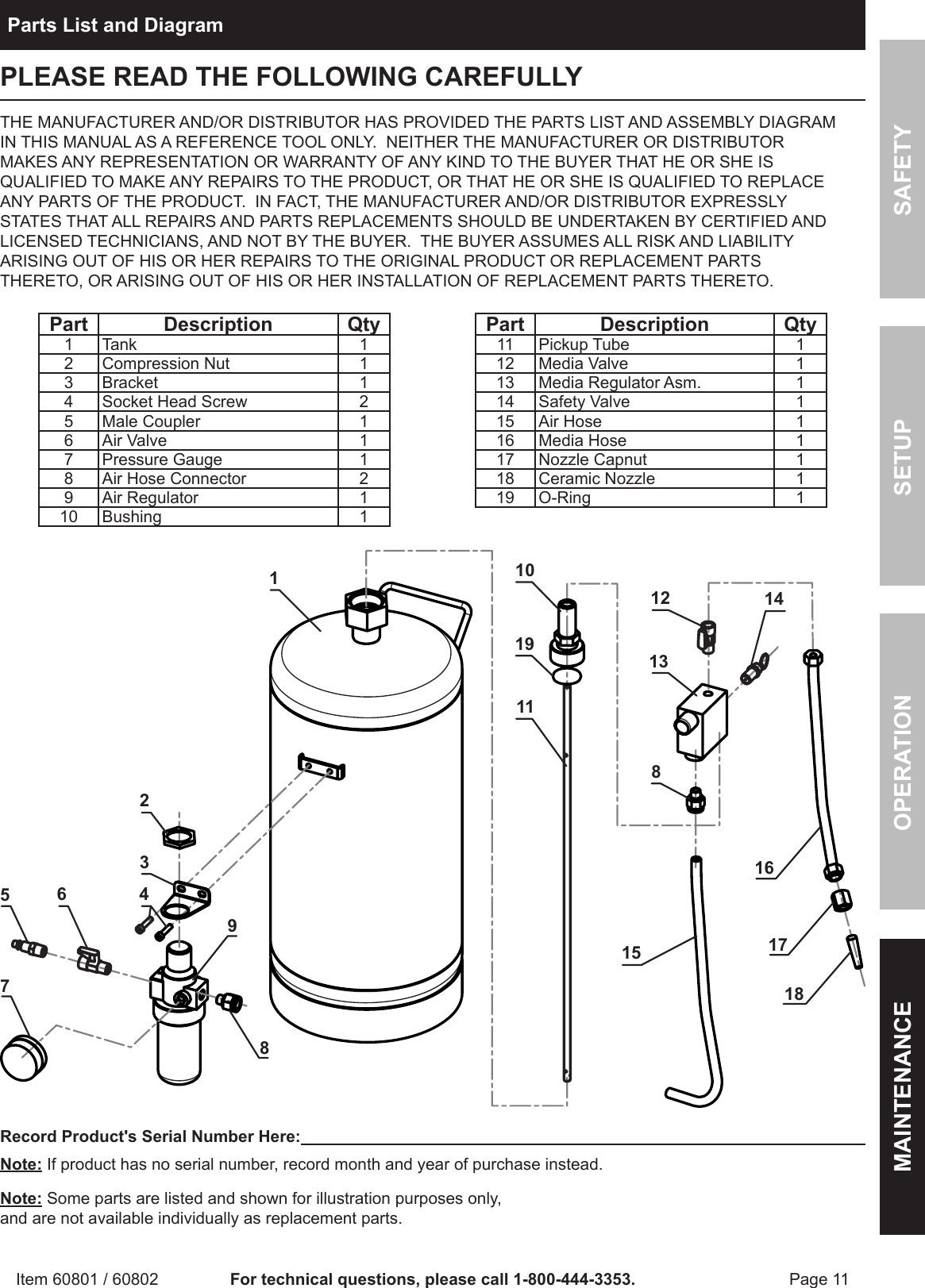 Page 11 of 12 - Harbor-Freight Harbor-Freight-15-Lb-Portable-Soda-Blaster-Product-Manual-  Harbor-freight-15-lb-portable-soda-blaster-product-manual