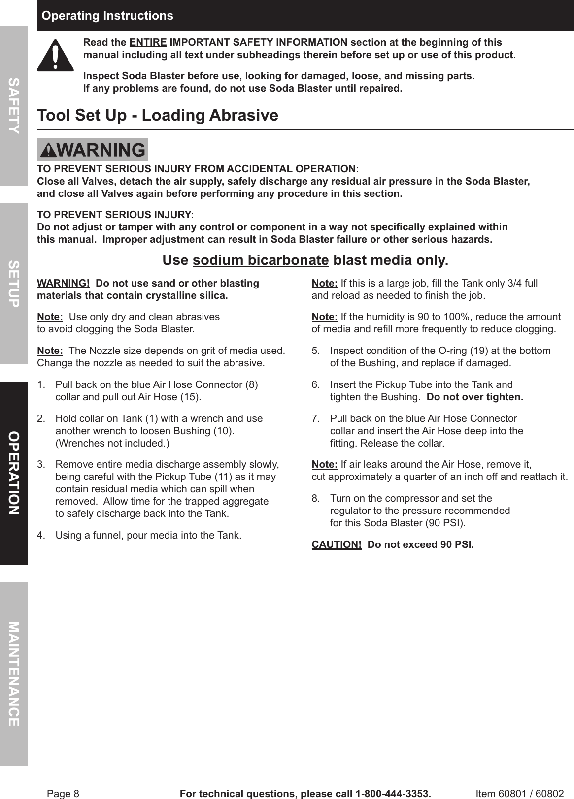 Page 8 of 12 - Harbor-Freight Harbor-Freight-15-Lb-Portable-Soda-Blaster-Product-Manual-  Harbor-freight-15-lb-portable-soda-blaster-product-manual