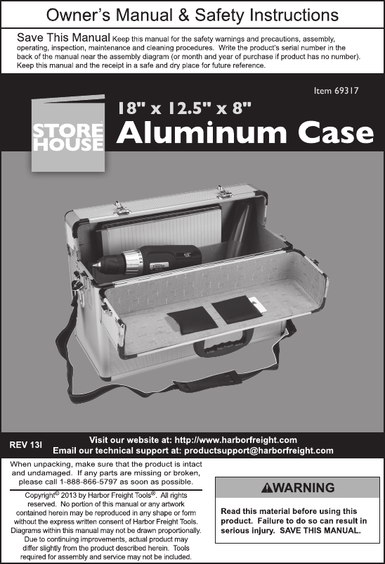Page 1 of 4 - Harbor-Freight Harbor-Freight-17-In-X-12-In-X-5-In-Aluminum-Case-Product-Manual-  Harbor-freight-17-in-x-12-in-x-5-in-aluminum-case-product-manual