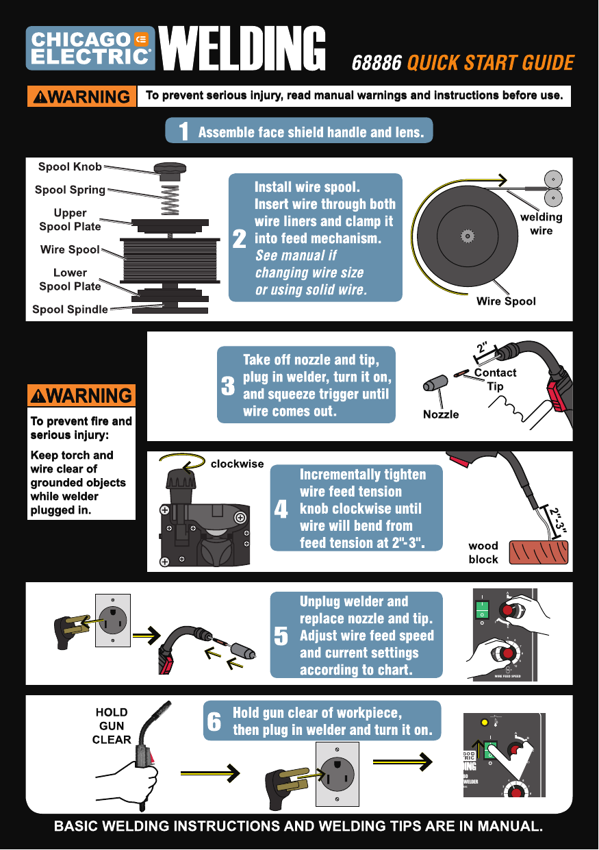 Page 1 of 2 - Harbor-Freight Harbor-Freight-180-Amp-Dc-240-Volt-Mig-Flux-Cored-Welder-Quick-Start-Manual-  Harbor-freight-180-amp-dc-240-volt-mig-flux-cored-welder-quick-start-manual