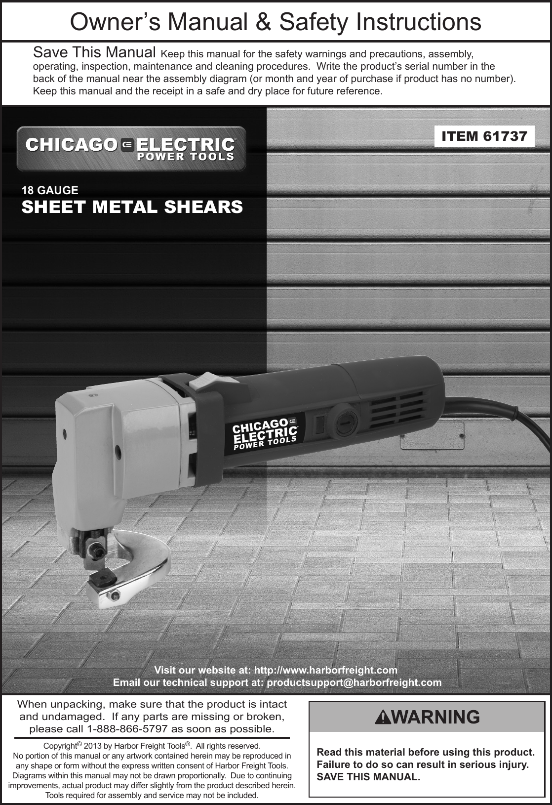 Harbor Freight 18 Gauge 3 5 Amp Heavy Duty Metal Shears Product Manual
