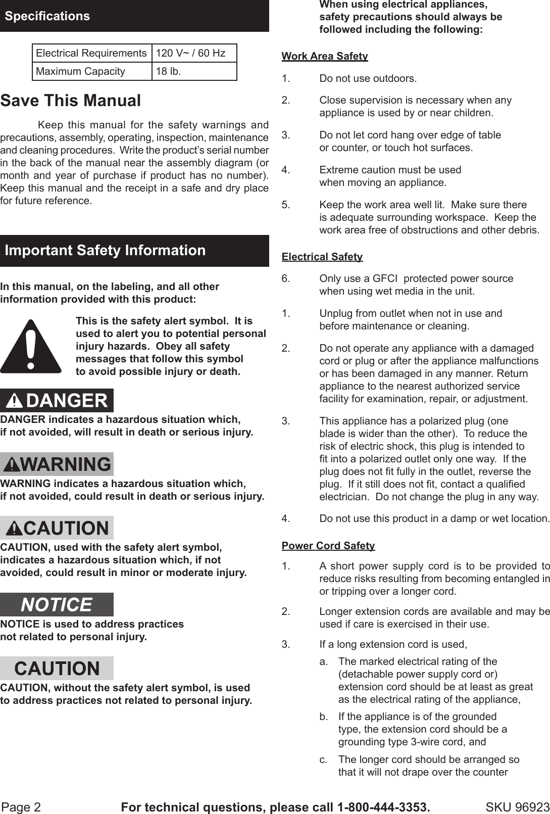 Page 2 of 8 - Harbor-Freight Harbor-Freight-18-Lb-Metal-Vibratory-Tumbler-Bowl-Product-Manual-  Harbor-freight-18-lb-metal-vibratory-tumbler-bowl-product-manual