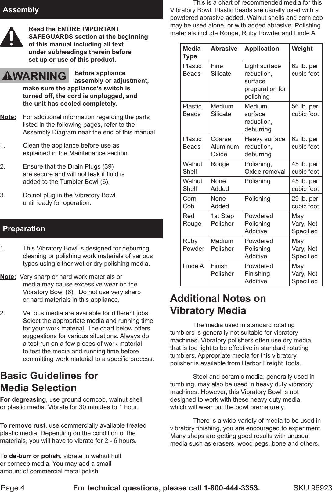 Page 4 of 8 - Harbor-Freight Harbor-Freight-18-Lb-Metal-Vibratory-Tumbler-Bowl-Product-Manual-  Harbor-freight-18-lb-metal-vibratory-tumbler-bowl-product-manual