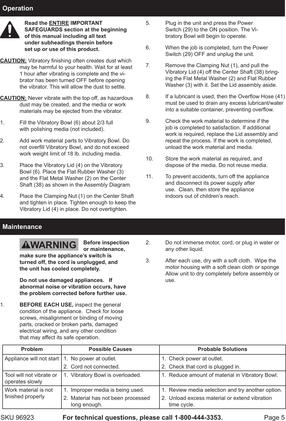 Page 5 of 8 - Harbor-Freight Harbor-Freight-18-Lb-Metal-Vibratory-Tumbler-Bowl-Product-Manual-  Harbor-freight-18-lb-metal-vibratory-tumbler-bowl-product-manual