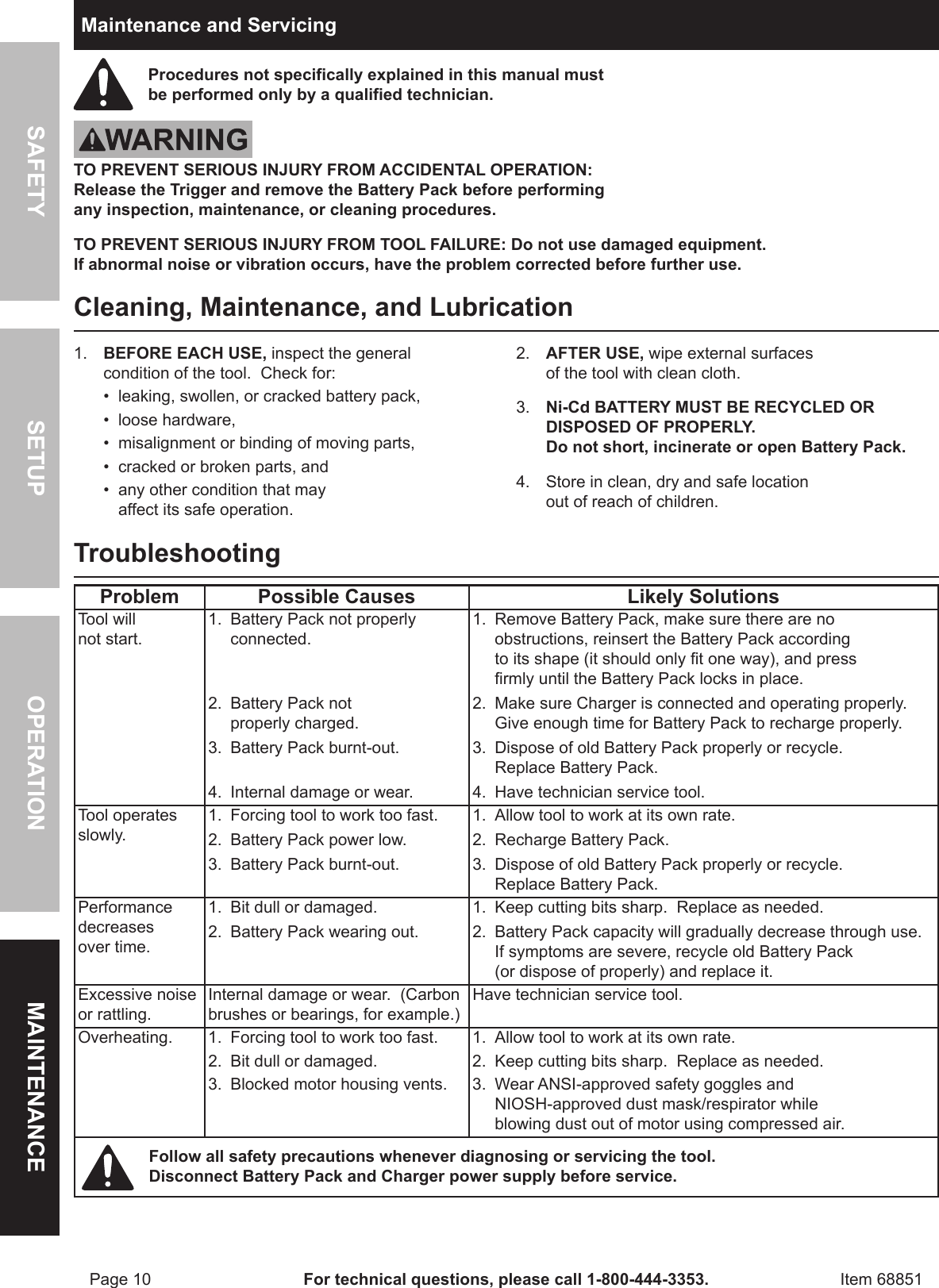 Page 10 of 12 - Harbor-Freight Harbor-Freight-18-Volt-1-2-In-Cordless-Variable-Speed-Hammer-Drill-With-Keyless-Chuck-Product-Manual-  Harbor-freight-18-volt-1-2-in-cordless-variable-speed-hammer-drill-with-keyless-chuck-product-manual