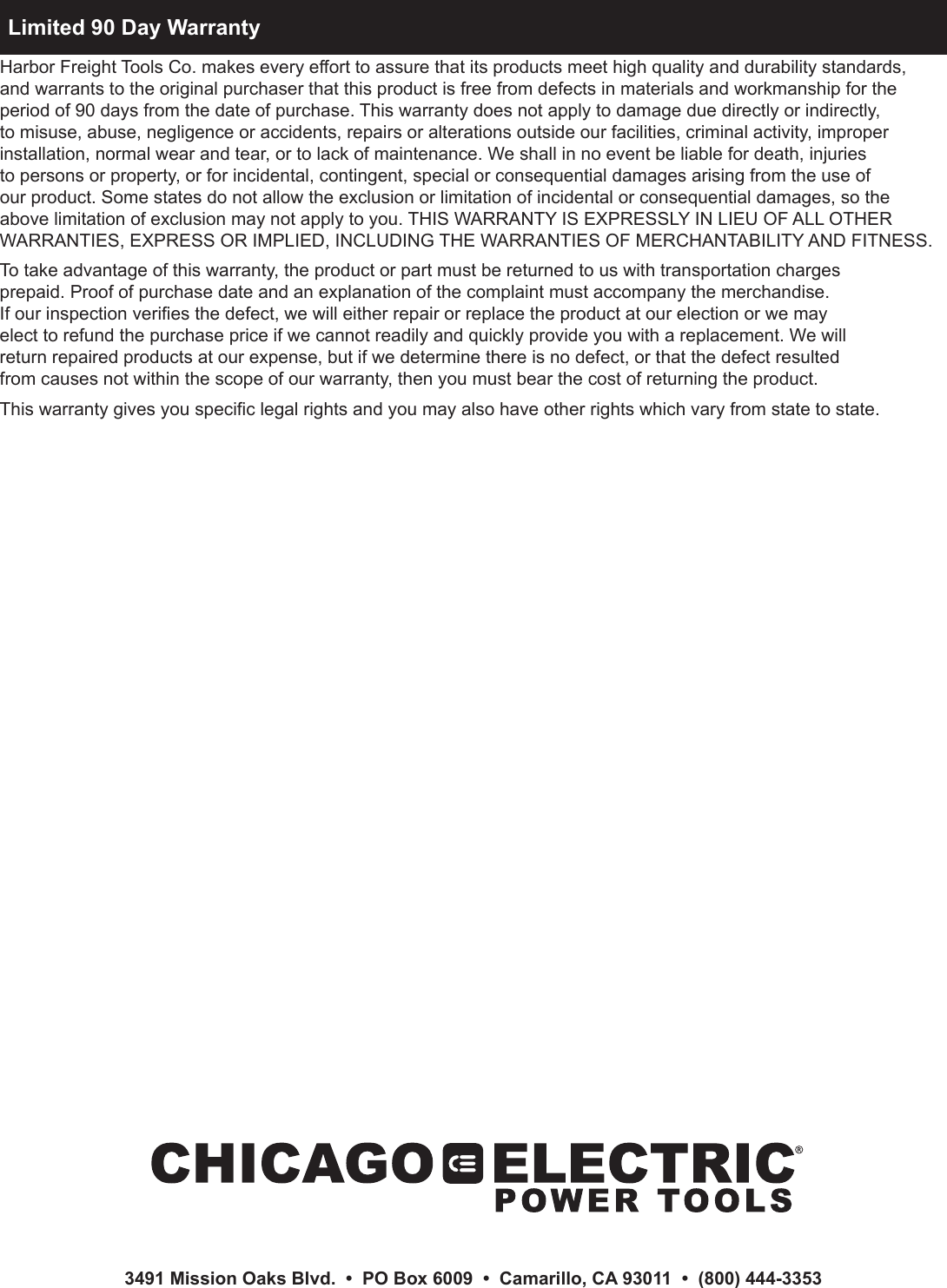 Page 12 of 12 - Harbor-Freight Harbor-Freight-18-Volt-1-2-In-Cordless-Variable-Speed-Hammer-Drill-With-Keyless-Chuck-Product-Manual-  Harbor-freight-18-volt-1-2-in-cordless-variable-speed-hammer-drill-with-keyless-chuck-product-manual