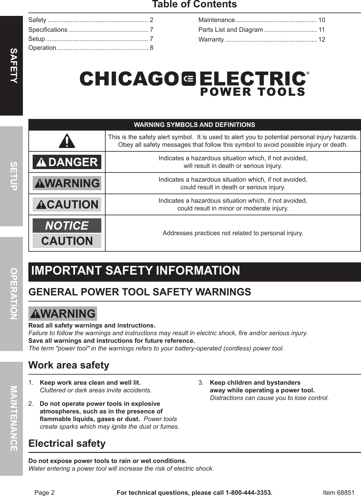 Page 2 of 12 - Harbor-Freight Harbor-Freight-18-Volt-1-2-In-Cordless-Variable-Speed-Hammer-Drill-With-Keyless-Chuck-Product-Manual-  Harbor-freight-18-volt-1-2-in-cordless-variable-speed-hammer-drill-with-keyless-chuck-product-manual