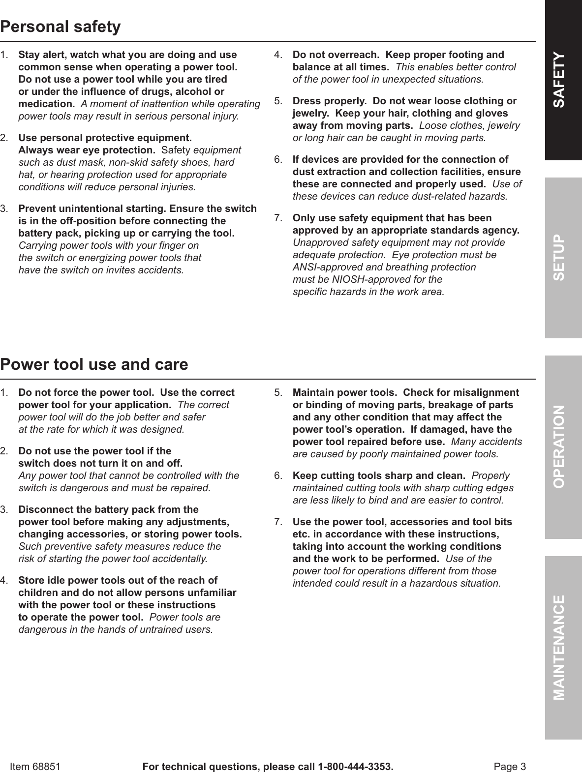 Page 3 of 12 - Harbor-Freight Harbor-Freight-18-Volt-1-2-In-Cordless-Variable-Speed-Hammer-Drill-With-Keyless-Chuck-Product-Manual-  Harbor-freight-18-volt-1-2-in-cordless-variable-speed-hammer-drill-with-keyless-chuck-product-manual