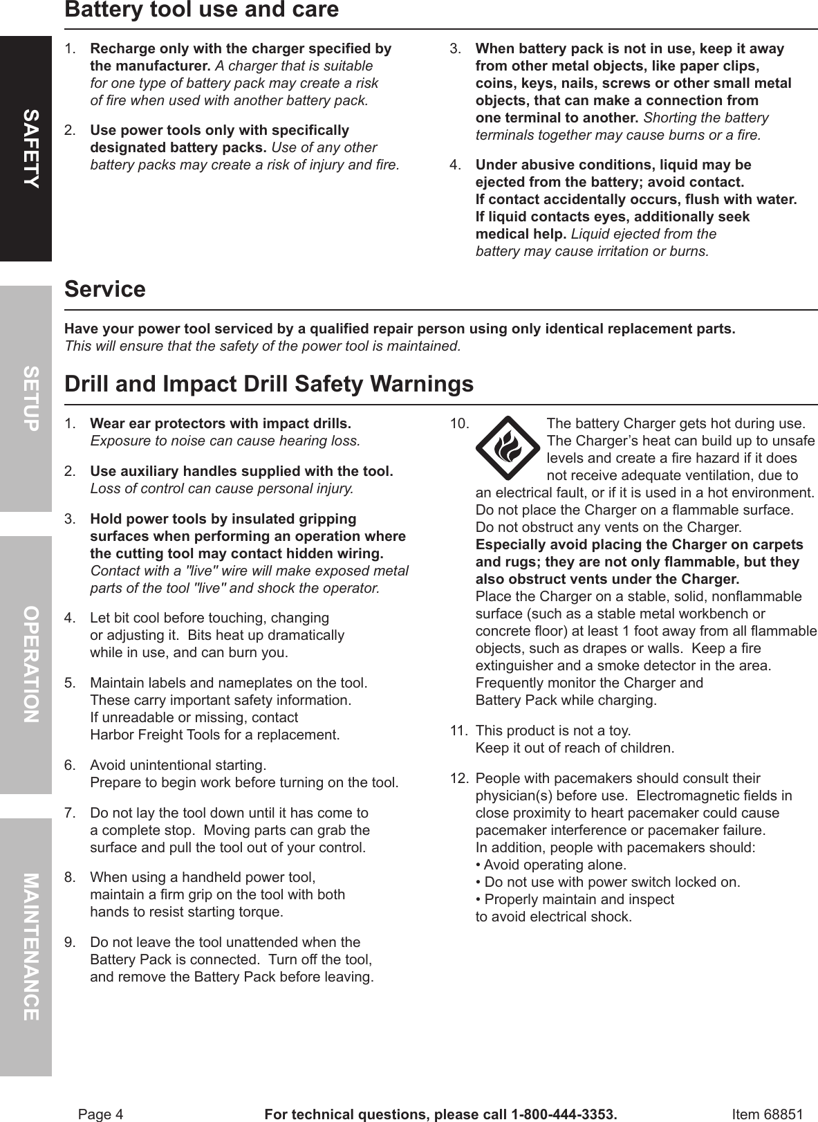 Page 4 of 12 - Harbor-Freight Harbor-Freight-18-Volt-1-2-In-Cordless-Variable-Speed-Hammer-Drill-With-Keyless-Chuck-Product-Manual-  Harbor-freight-18-volt-1-2-in-cordless-variable-speed-hammer-drill-with-keyless-chuck-product-manual