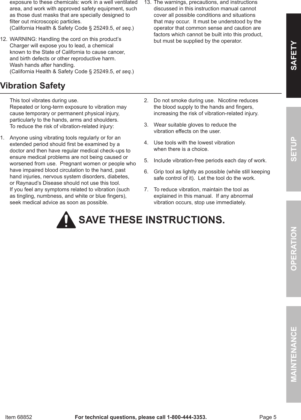 Page 5 of 12 - Harbor-Freight Harbor-Freight-18-Volt-Cordless-Variable-Speed-Reciprocating-Saw-With-Keyless-Chuck-Product-Manual-  Harbor-freight-18-volt-cordless-variable-speed-reciprocating-saw-with-keyless-chuck-product-manual