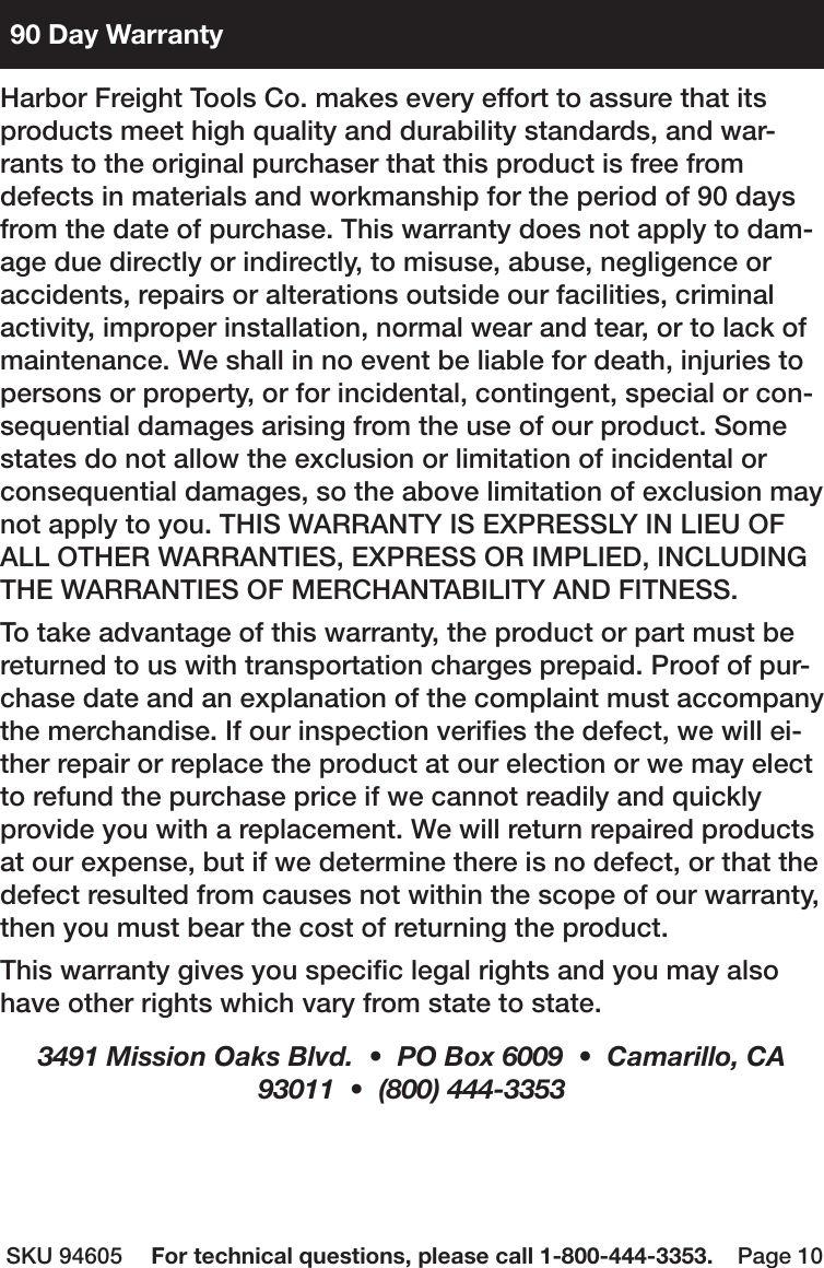 Page 10 of 10 - Harbor-Freight Harbor-Freight-1-Gal-Air-Paint-Shaker-Product-Manual-  Harbor-freight-1-gal-air-paint-shaker-product-manual