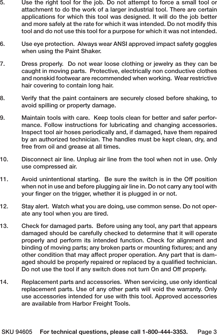 Page 3 of 10 - Harbor-Freight Harbor-Freight-1-Gal-Air-Paint-Shaker-Product-Manual-  Harbor-freight-1-gal-air-paint-shaker-product-manual
