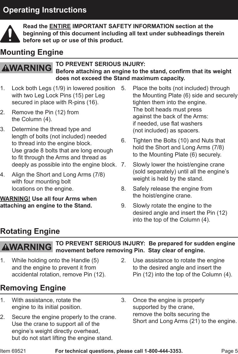 Page 5 of 8 - Harbor-Freight Harbor-Freight-2000-Lb-Capacity-Foldable-Engine-Stand-Product-Manual-  Harbor-freight-2000-lb-capacity-foldable-engine-stand-product-manual