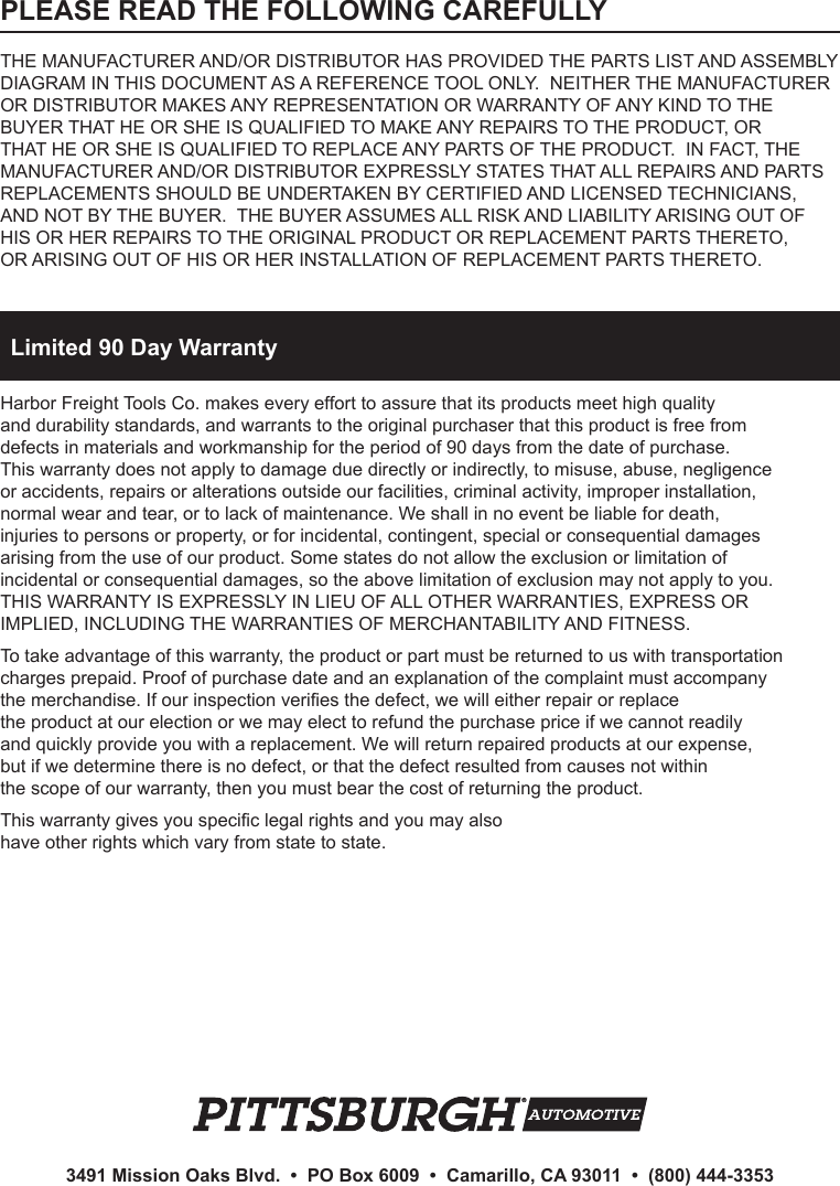Page 8 of 8 - Harbor-Freight Harbor-Freight-2000-Lb-Capacity-Foldable-Engine-Stand-Product-Manual-  Harbor-freight-2000-lb-capacity-foldable-engine-stand-product-manual