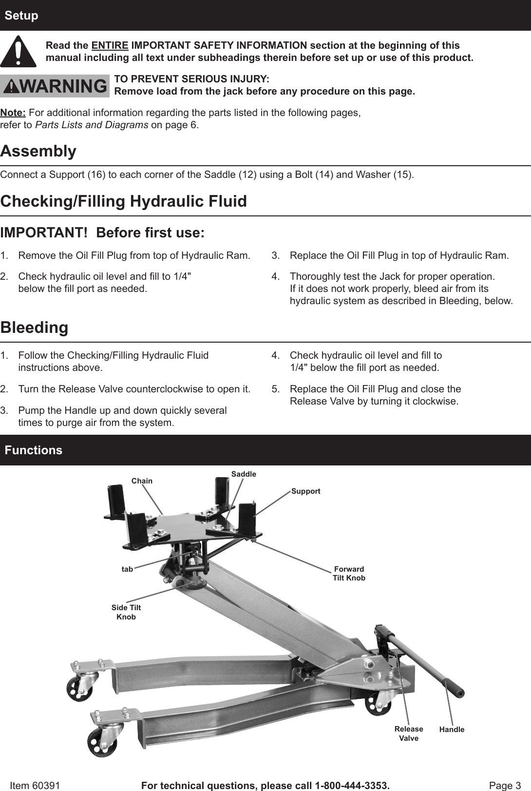 Harbor Freight 2000 Lb Low Profile Transmission Jack Product Manual