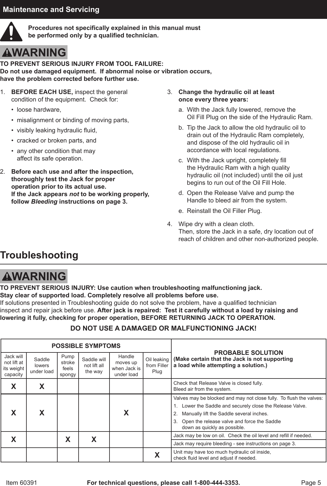 Page 5 of 8 - Harbor-Freight Harbor-Freight-2000-Lb-Low-Profile-Transmission-Jack-Product-Manual-  Harbor-freight-2000-lb-low-profile-transmission-jack-product-manual