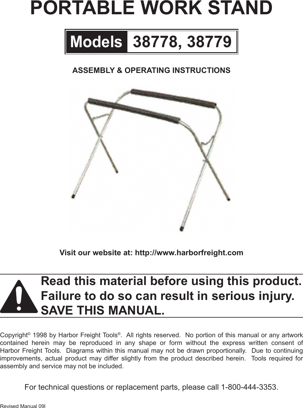 Page 1 of 4 - Harbor-Freight Harbor-Freight-200-Lb-Capacity-Portable-Work-Stand-Product-Manual-  Harbor-freight-200-lb-capacity-portable-work-stand-product-manual