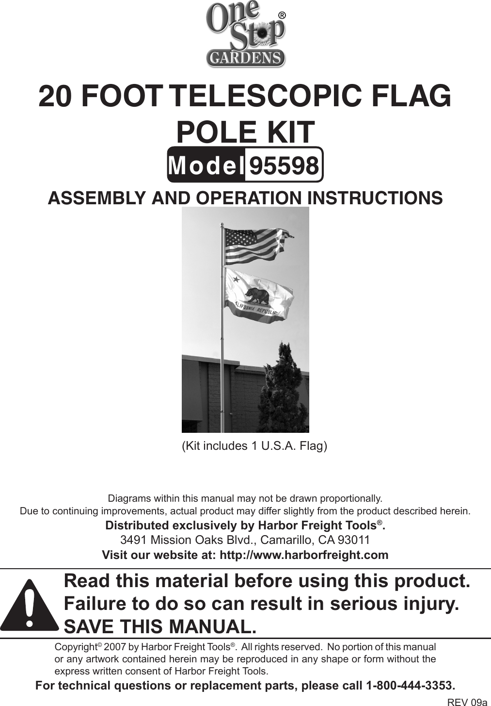 Page 1 of 5 - Harbor-Freight Harbor-Freight-20-Ft-Telescoping-Flag-Pole-Product-Manual-  Harbor-freight-20-ft-telescoping-flag-pole-product-manual