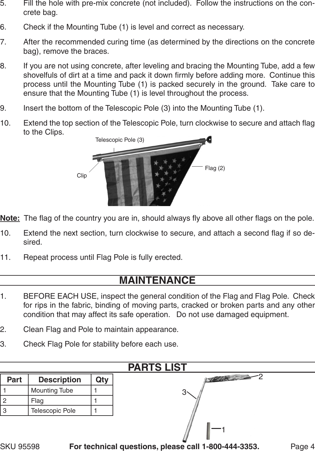 Page 4 of 5 - Harbor-Freight Harbor-Freight-20-Ft-Telescoping-Flag-Pole-Product-Manual-  Harbor-freight-20-ft-telescoping-flag-pole-product-manual