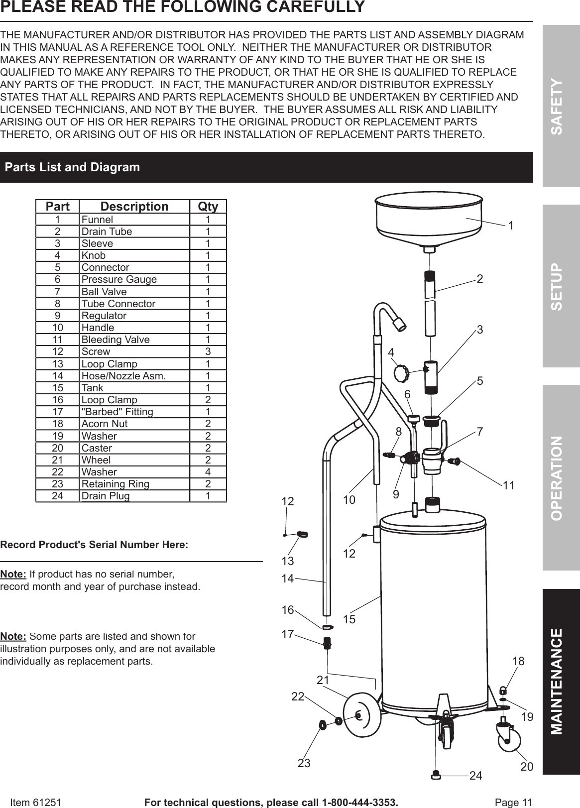 Page 11 of 12 - Harbor-Freight Harbor-Freight-20Gal-Oil-Drain-Tank-Product-Manual-  Harbor-freight-20gal-oil-drain-tank-product-manual