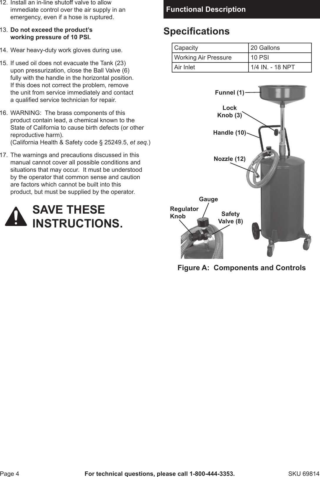 Page 4 of 12 - Harbor-Freight Harbor-Freight-20-Gal-Portable-Oil-Lift-Drain-Product-Manual-  Harbor-freight-20-gal-portable-oil-lift-drain-product-manual