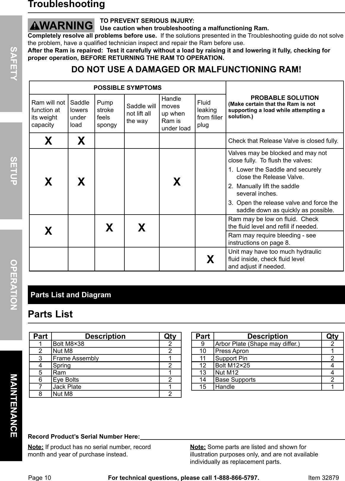 Page 10 of 12 - Harbor-Freight Harbor-Freight-20-Ton-H-Frame-Industrial-Heavy-Duty-Floor-Shop-Press-Product-Manual-  Harbor-freight-20-ton-h-frame-industrial-heavy-duty-floor-shop-press-product-manual