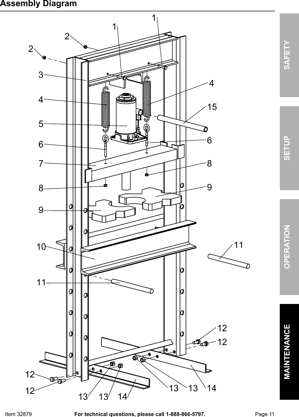 Page 11 of 12 - Harbor-Freight Harbor-Freight-20-Ton-H-Frame-Industrial-Heavy-Duty-Floor-Shop-Press-Product-Manual-  Harbor-freight-20-ton-h-frame-industrial-heavy-duty-floor-shop-press-product-manual