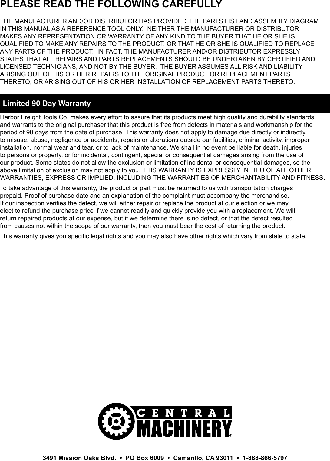 Page 12 of 12 - Harbor-Freight Harbor-Freight-20-Ton-H-Frame-Industrial-Heavy-Duty-Floor-Shop-Press-Product-Manual-  Harbor-freight-20-ton-h-frame-industrial-heavy-duty-floor-shop-press-product-manual