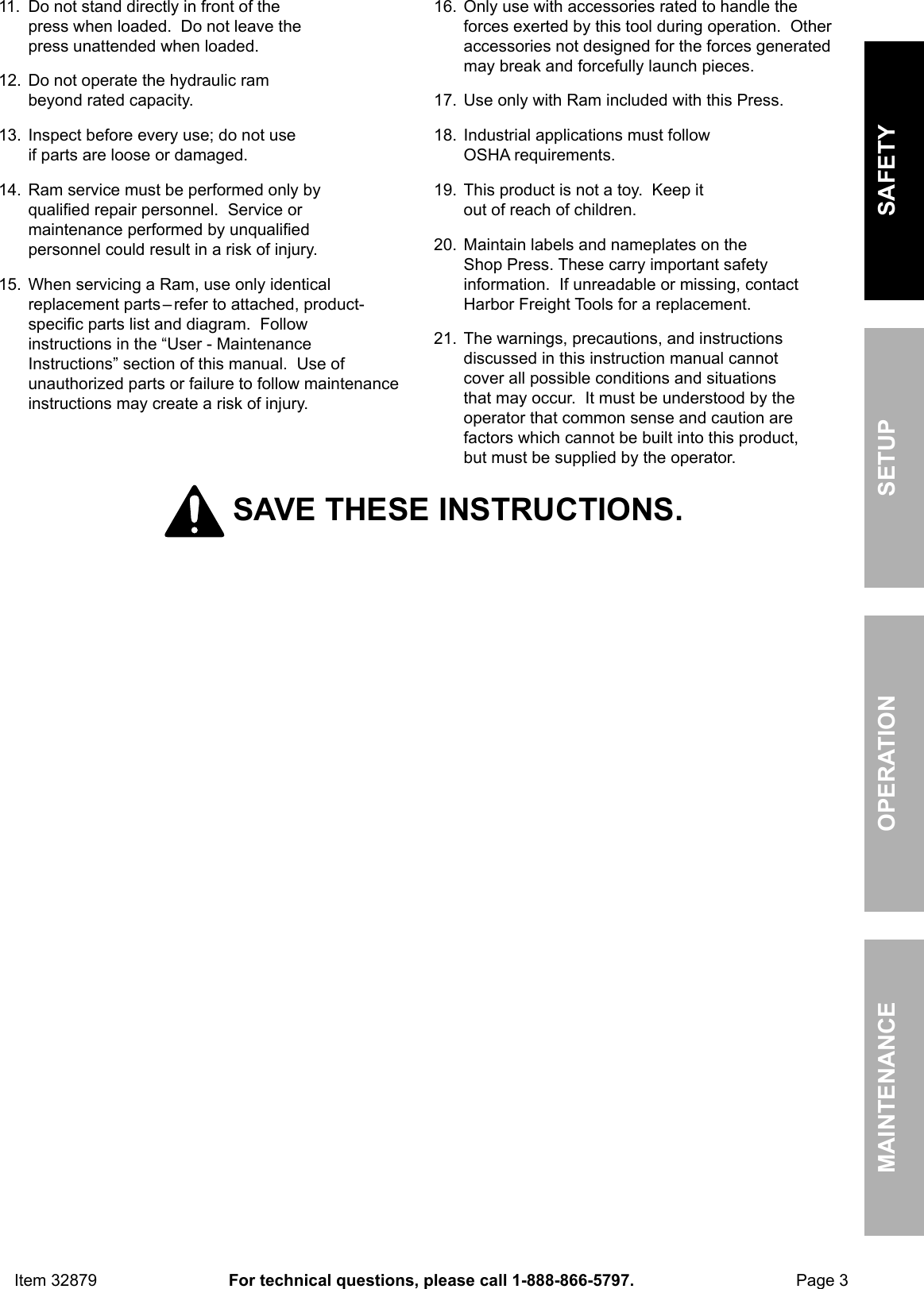 Page 3 of 12 - Harbor-Freight Harbor-Freight-20-Ton-H-Frame-Industrial-Heavy-Duty-Floor-Shop-Press-Product-Manual-  Harbor-freight-20-ton-h-frame-industrial-heavy-duty-floor-shop-press-product-manual