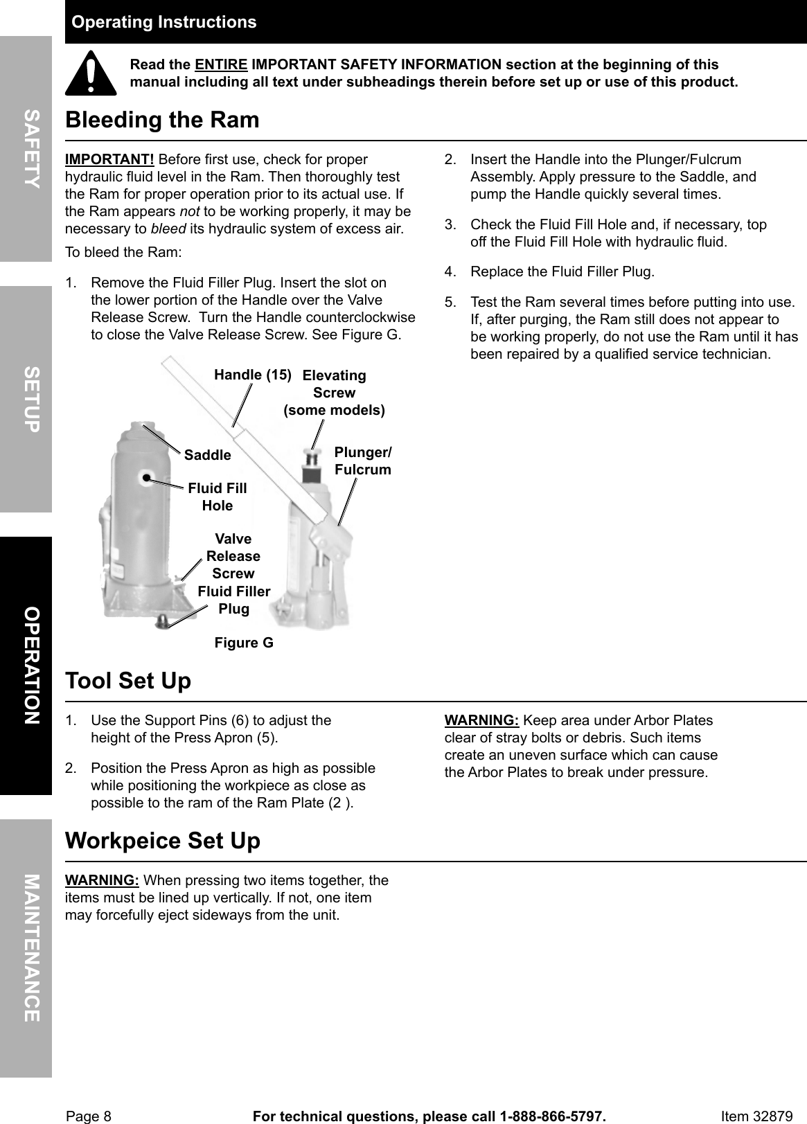 Page 8 of 12 - Harbor-Freight Harbor-Freight-20-Ton-H-Frame-Industrial-Heavy-Duty-Floor-Shop-Press-Product-Manual-  Harbor-freight-20-ton-h-frame-industrial-heavy-duty-floor-shop-press-product-manual