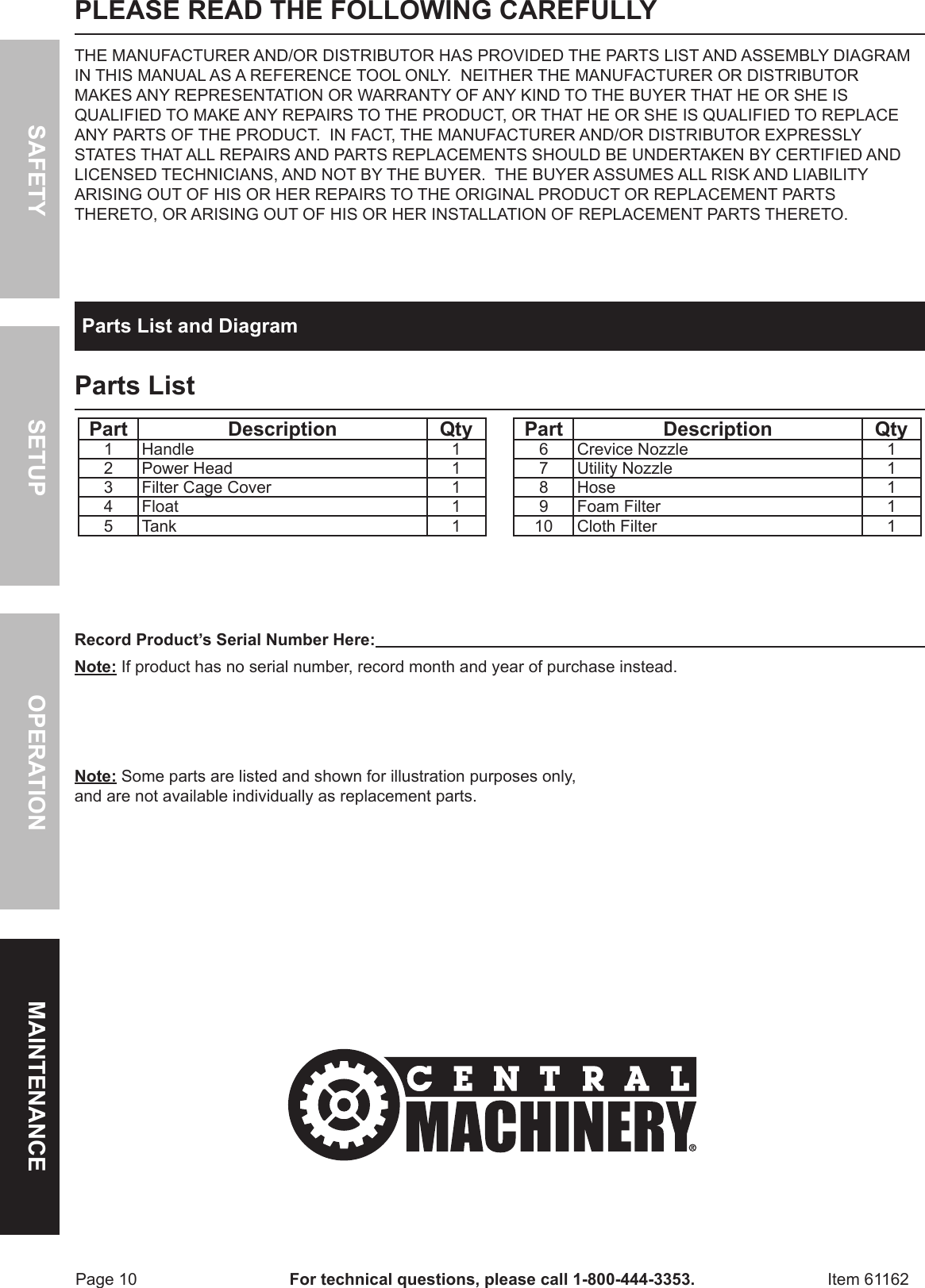 Page 10 of 12 - Harbor-Freight Harbor-Freight-2-1-2-Gal-Wet-Dry-Vacuum-Blower-Product-Manual-  Harbor-freight-2-1-2-gal-wet-dry-vacuum-blower-product-manual