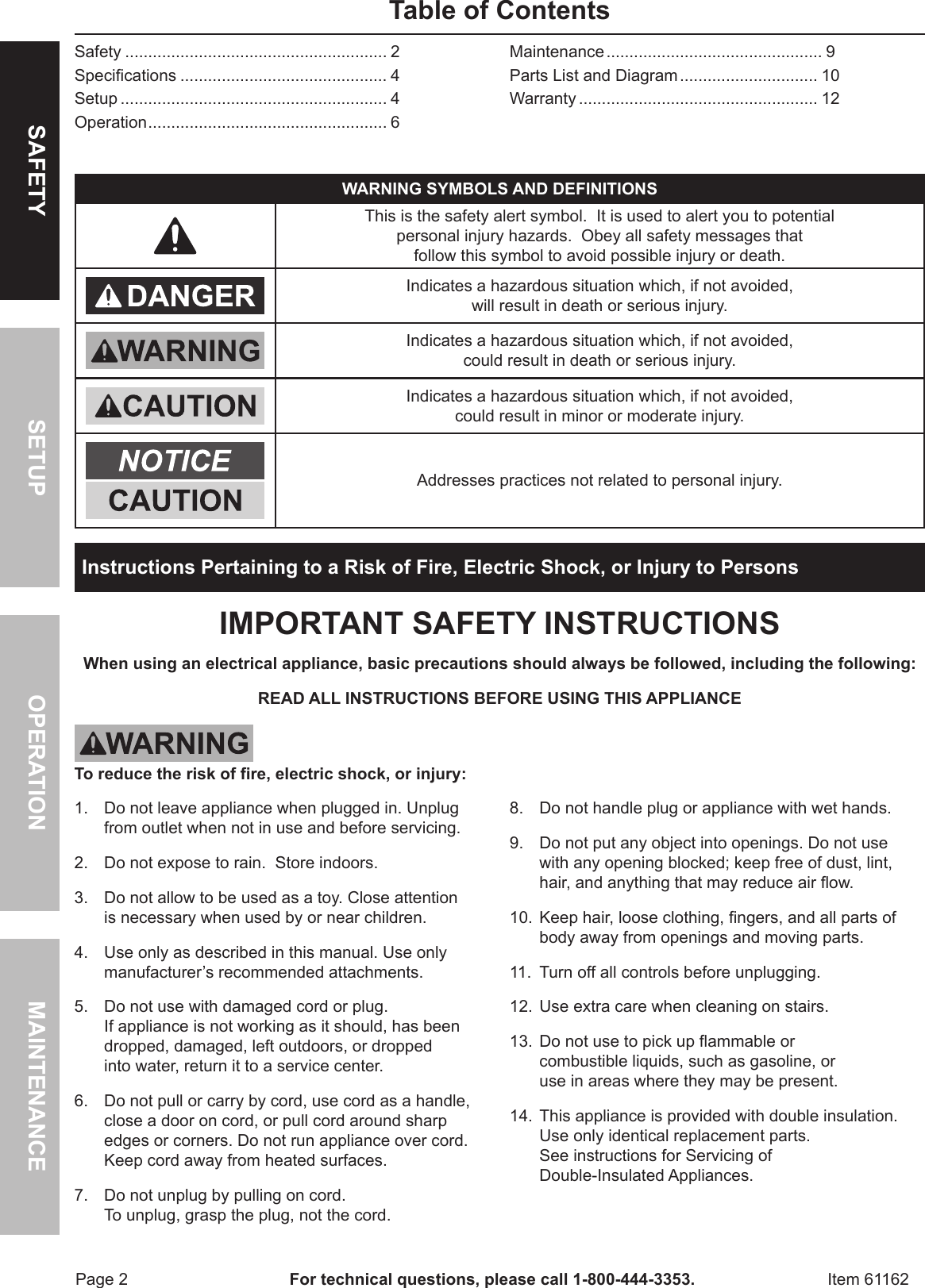 Page 2 of 12 - Harbor-Freight Harbor-Freight-2-1-2-Gal-Wet-Dry-Vacuum-Blower-Product-Manual-  Harbor-freight-2-1-2-gal-wet-dry-vacuum-blower-product-manual